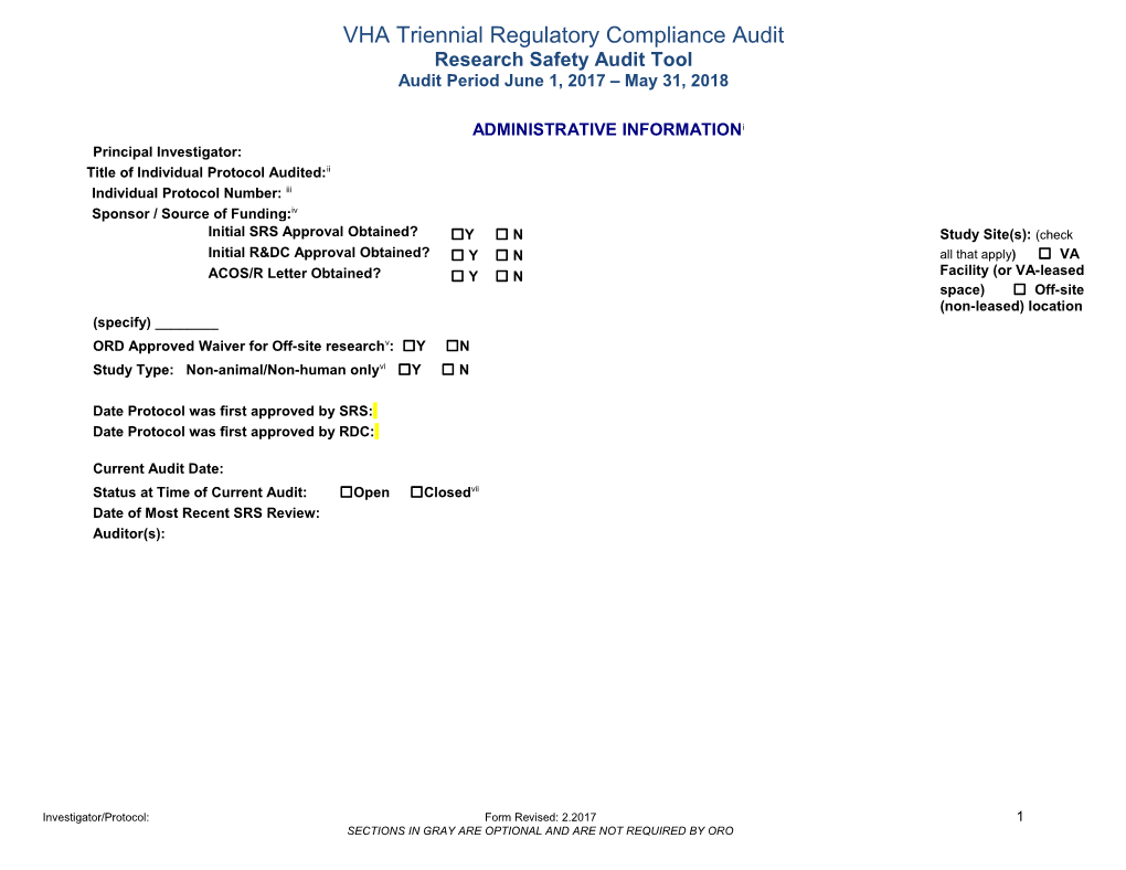 VHA Triennial Regulatory Compliance Audit