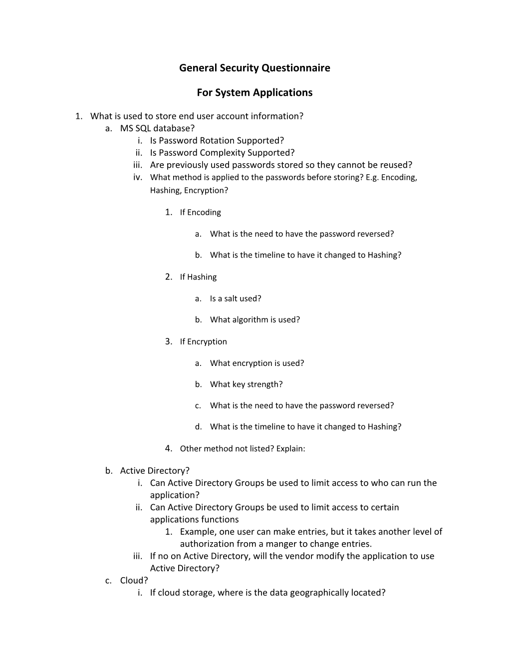 General Security Questionnaire