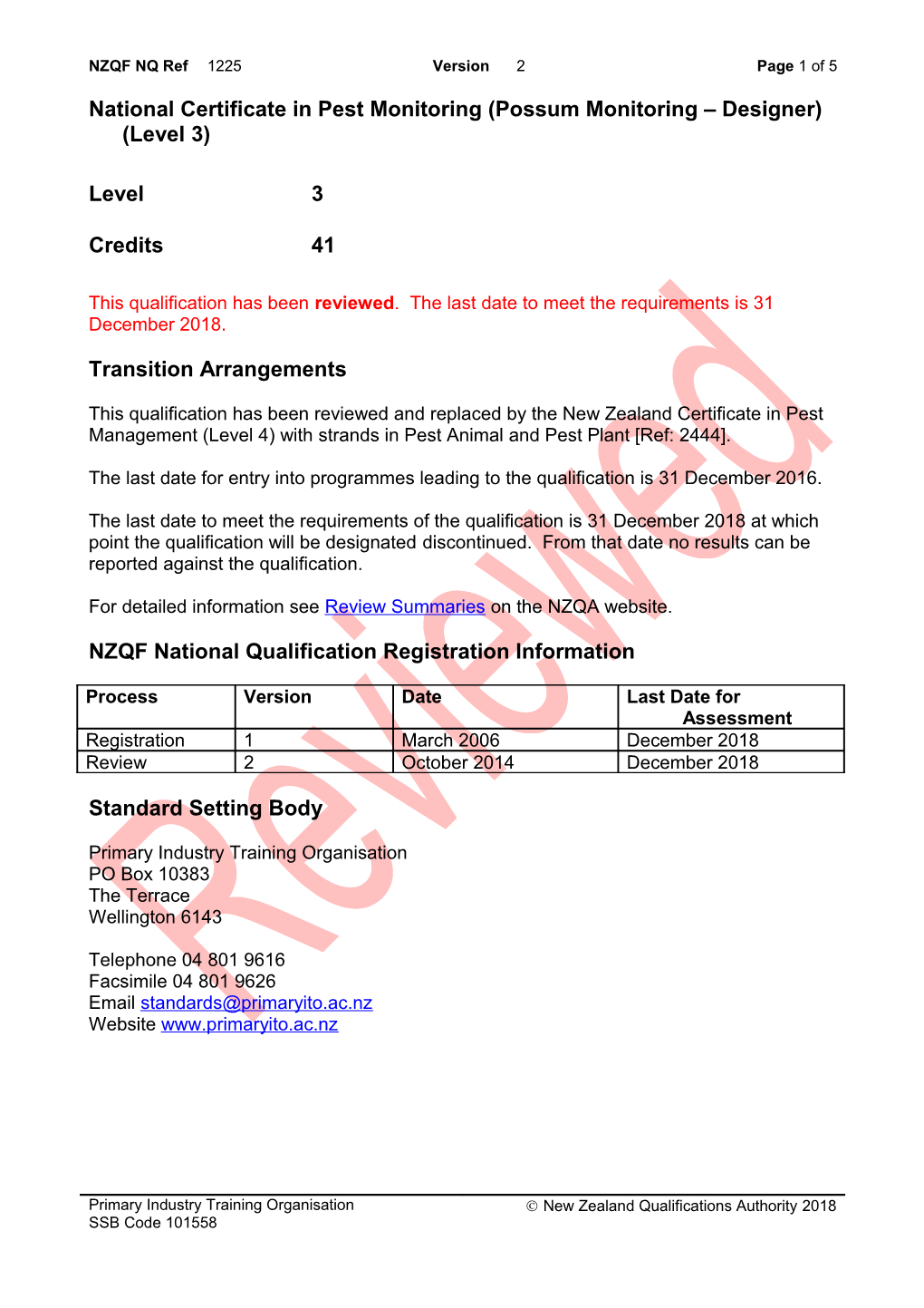 1225 National Certificate in Pest Monitoring (Possum Monitoring Designer) (Level 3)