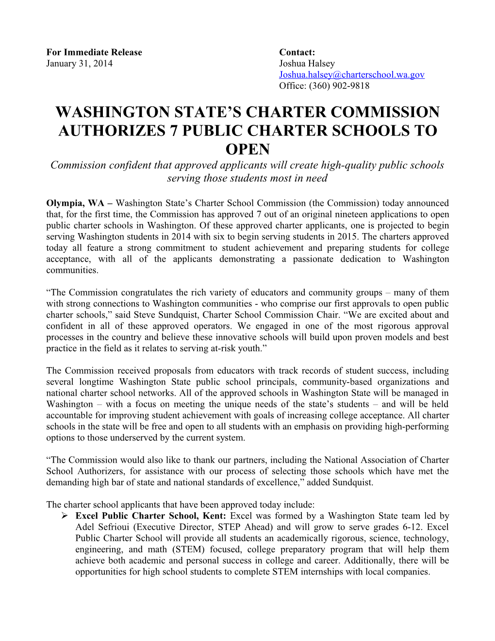 Washington State S Charter Commissionauthorizes7public Charter Schoolsto Open