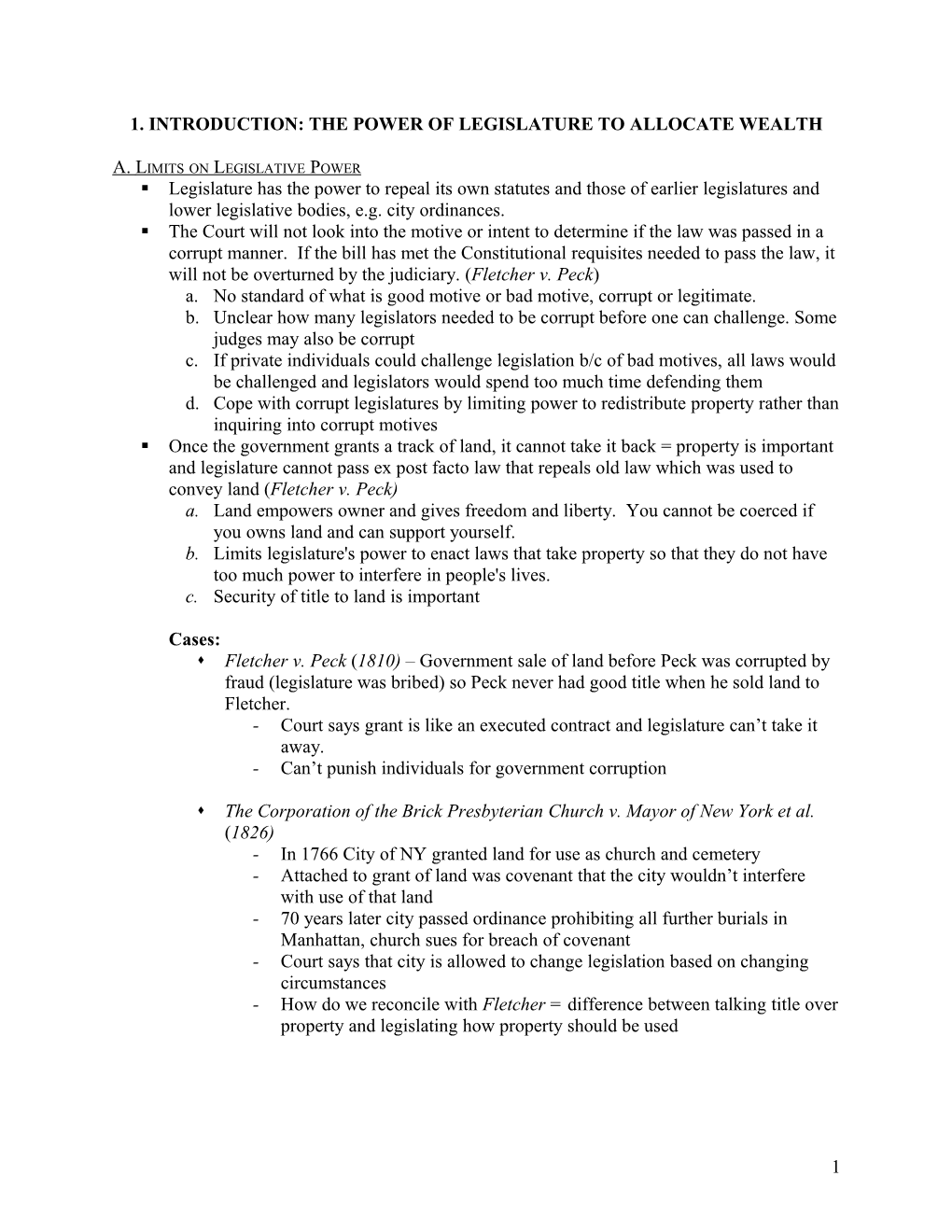 1. Introduction: the Power of Legislature to Allocate Wealth