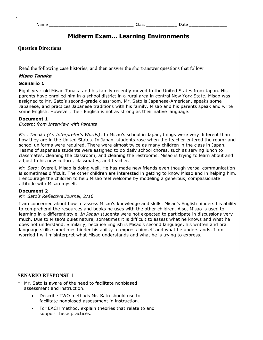 Describe TWO Methods Mr. Sato Should Use to Facilitate Nonbiased Assessment in Instruction