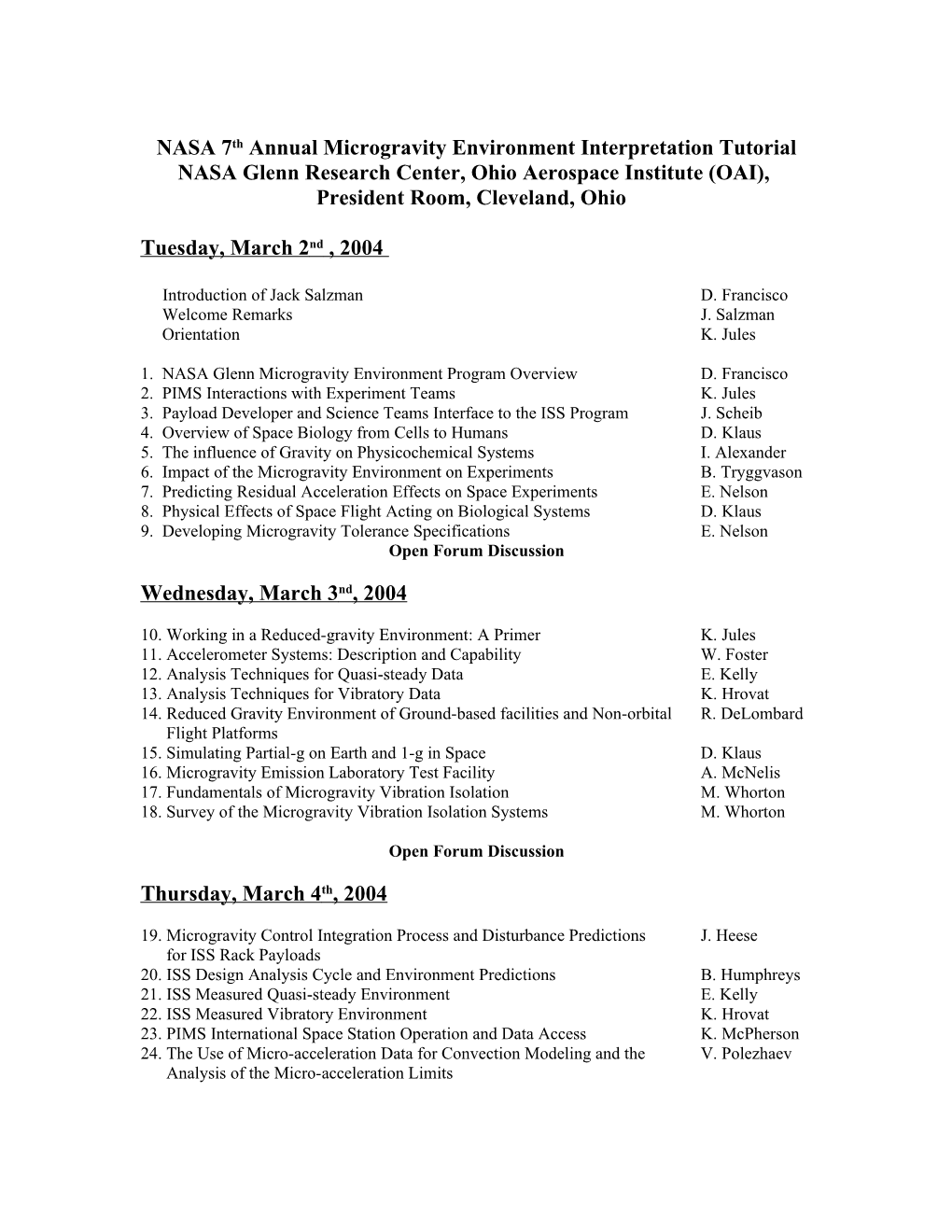 NASA 7Th Annual Microgravity Environment Interpretation Tutorial