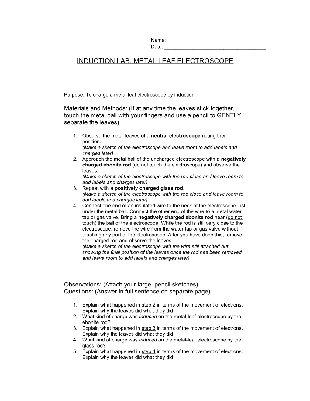 Induction Lab: Metal Leaf Electroscope