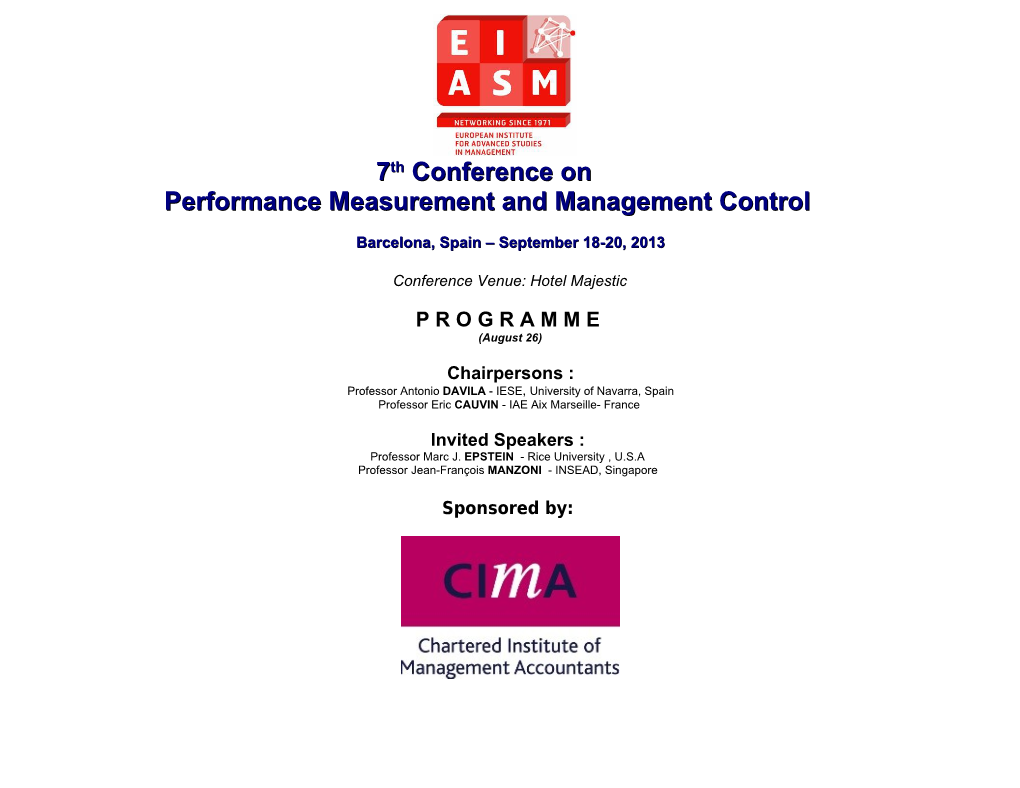 7Thconference on Performance Measurement and Management Control