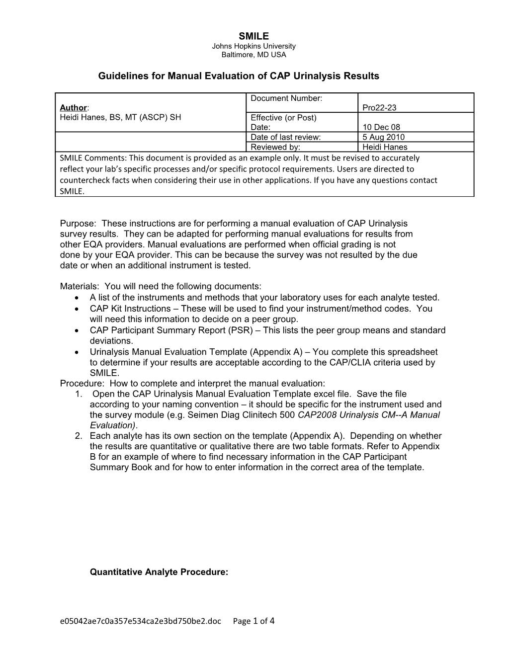 Guidelines for Manual Evaluation of CAP Urinalysis Results