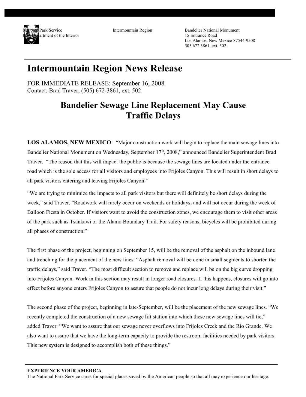 Intermountain Region News Release