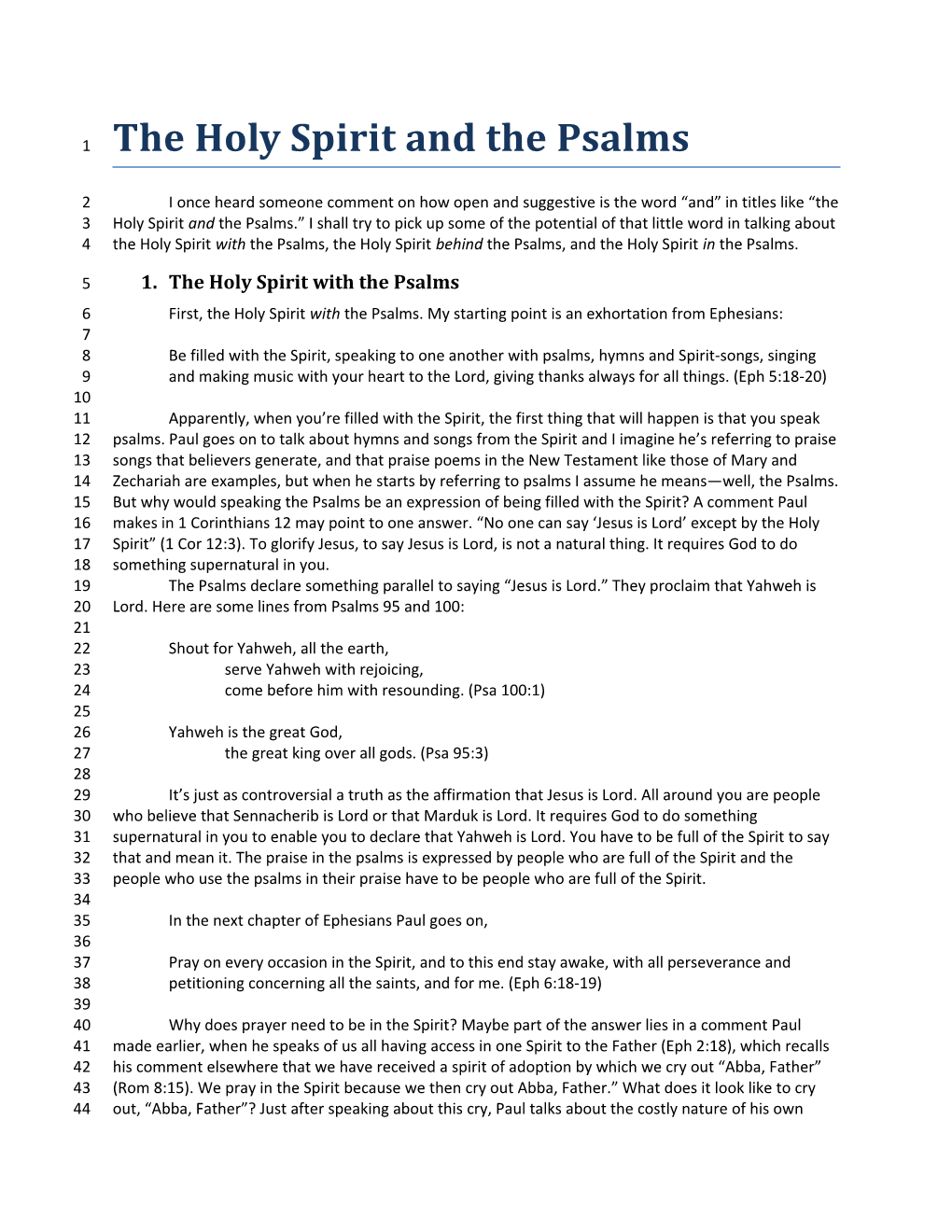 The Holy Spirit and the Psalms