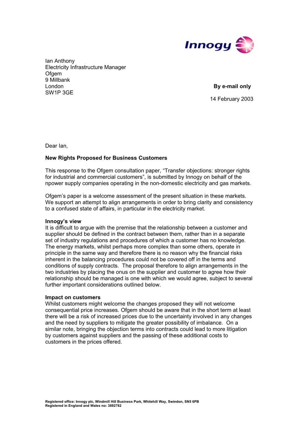 Innogy 1 - Transfer Objections: Stronger Rights for Industrial and Commercial Customers