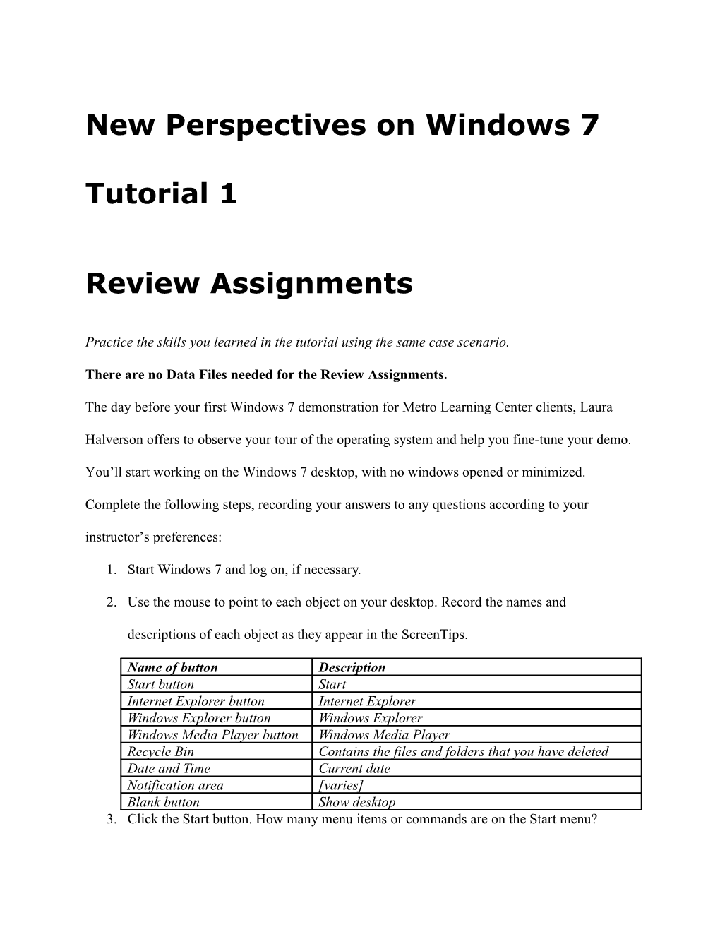 New Perspectives on Windows 7 Tutorial 1