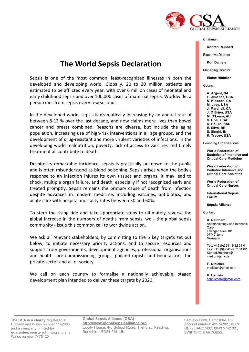 The World Sepsis Declaration