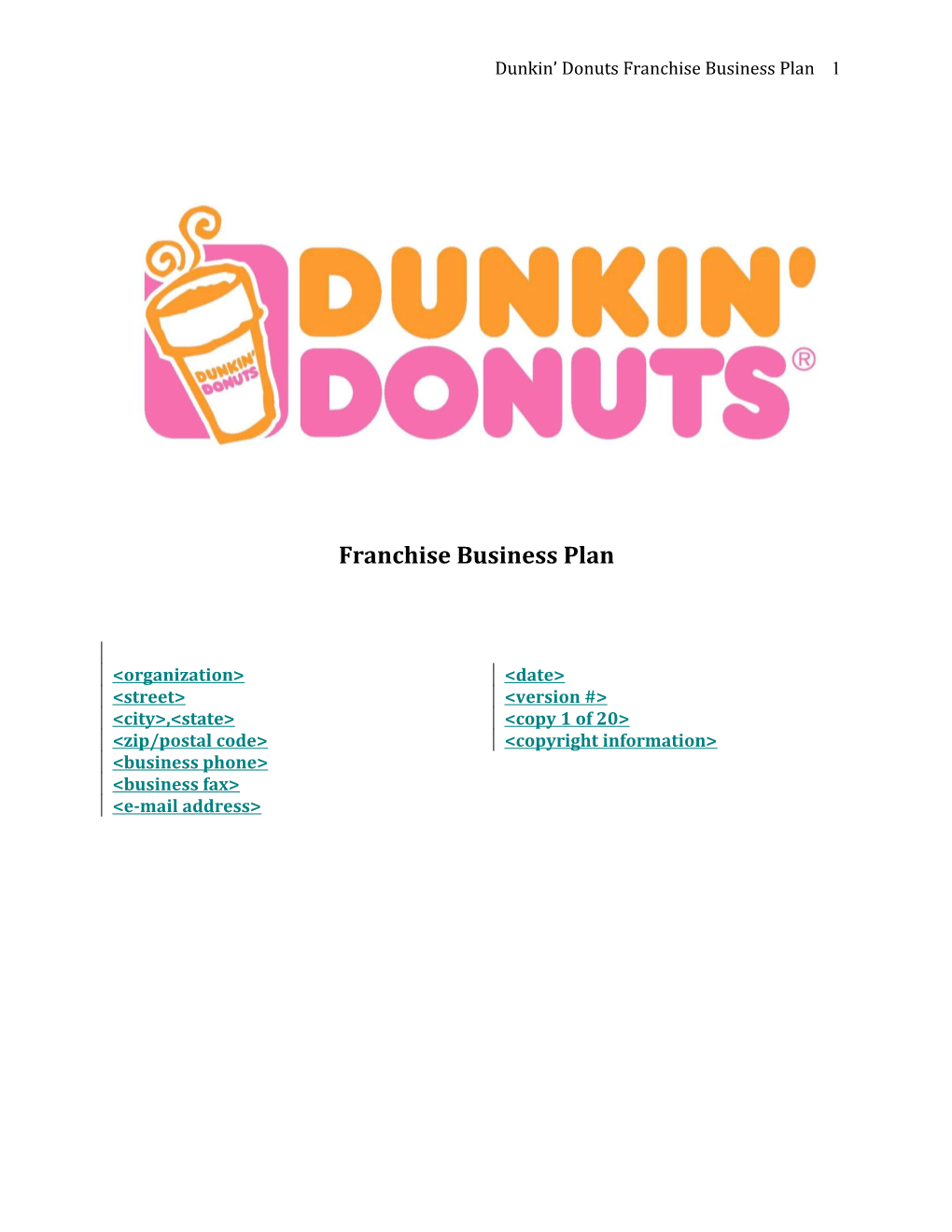 Dunkin Donuts Franchise Business Plan 1