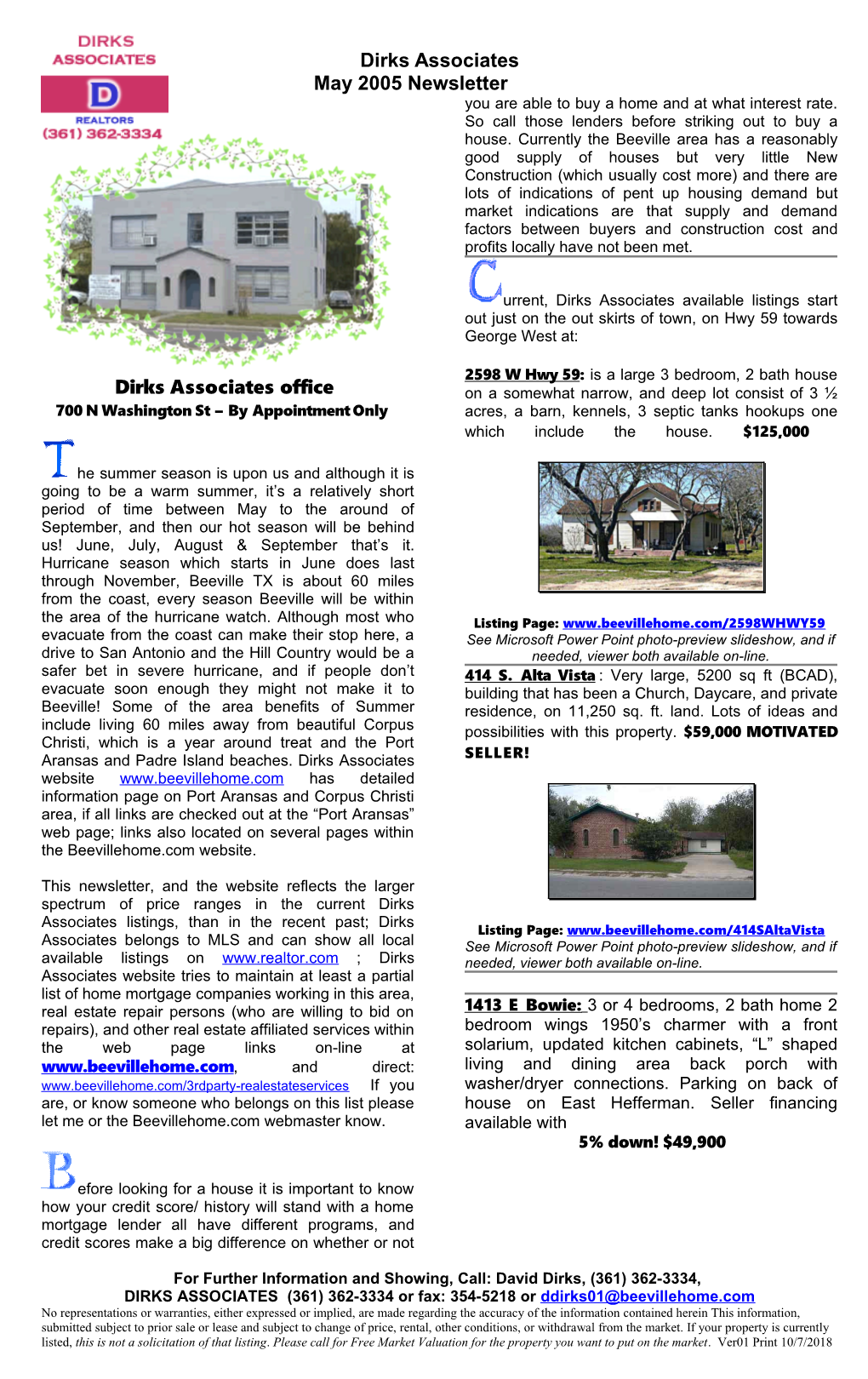 Dirks Associates Newsletter: May 2005