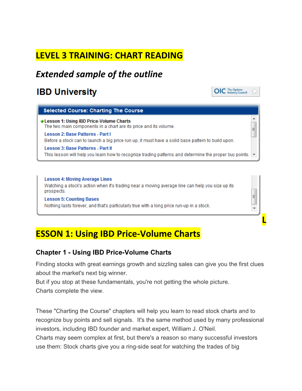 Level 3 Training: Chart Reading
