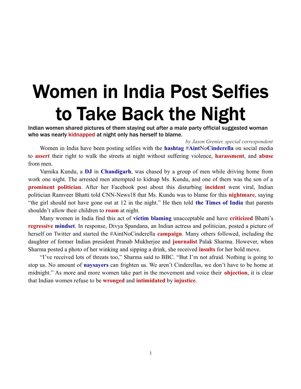 Women in India Post Selfies to Take Back the Night
