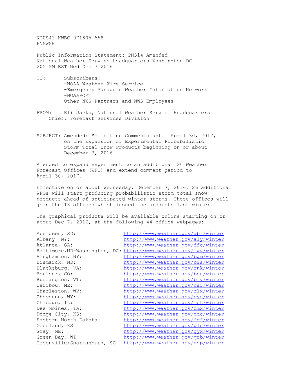 Public Information Statement: PNS14 Amended