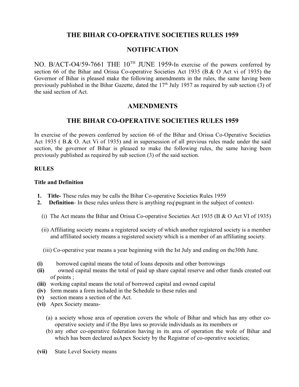 The Bihar Co-Operative Societies Rules 1959