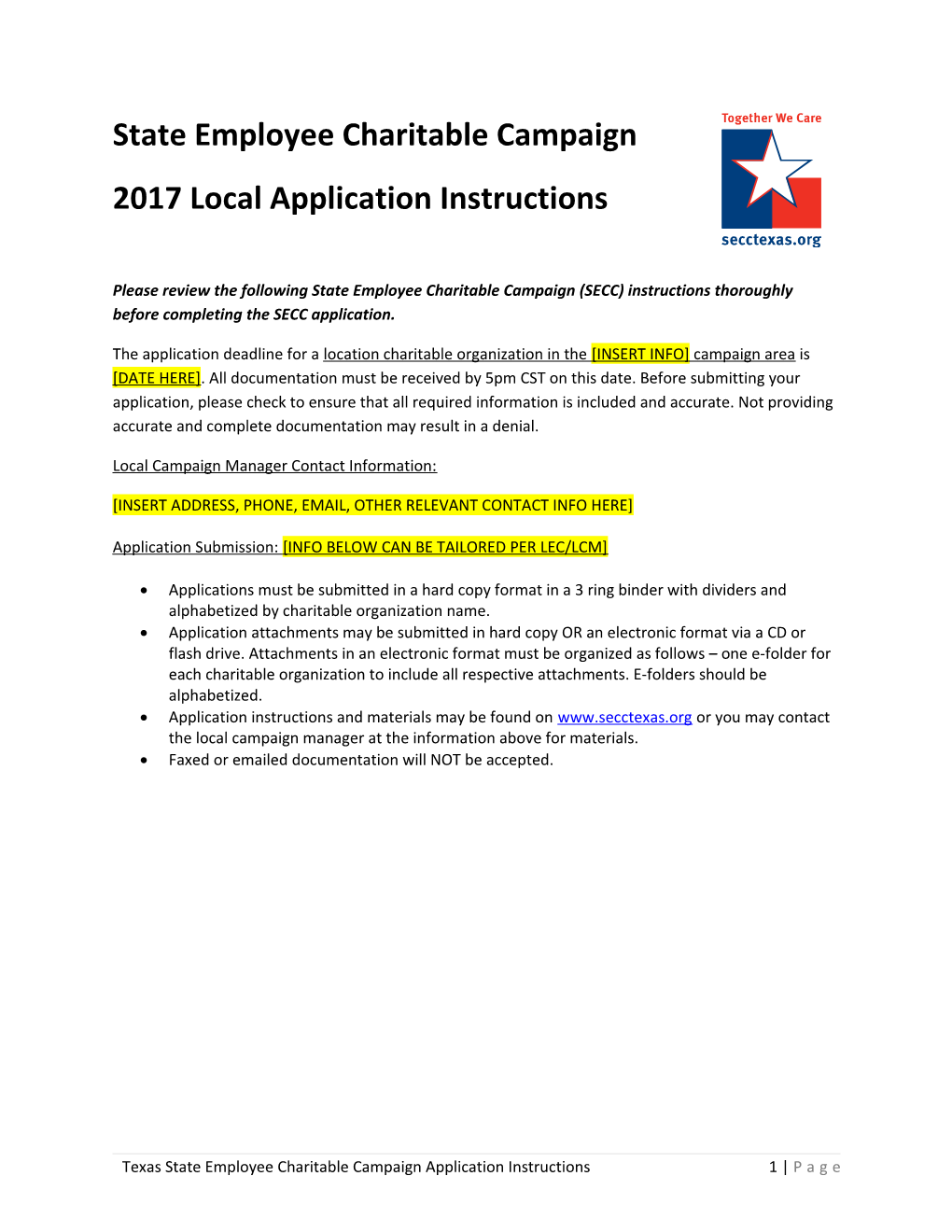 2017 Local Application Instructions