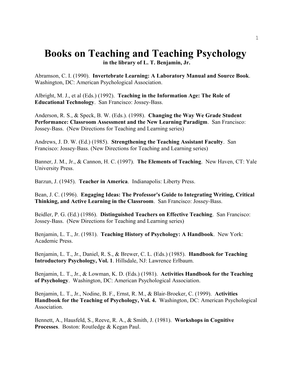 Books on Teaching and Teaching Psychology