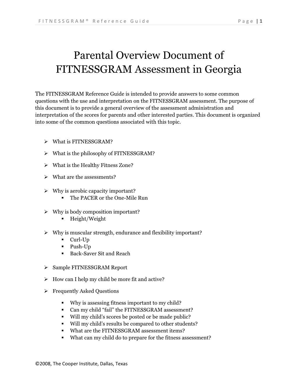 FITNESSGRAM Reference Guide Page 1