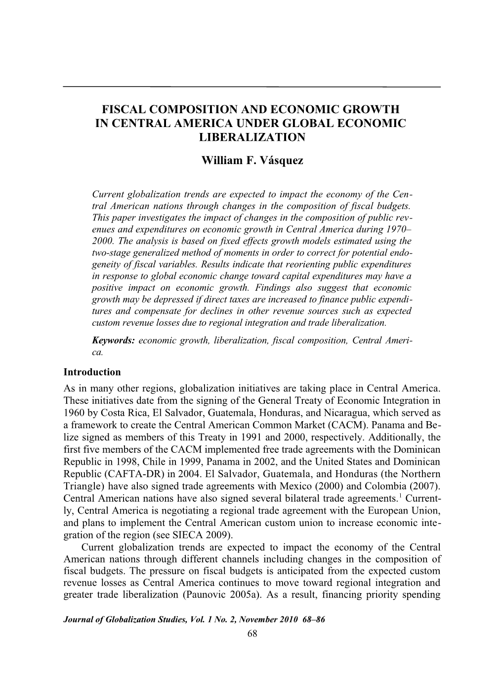 Vásquez Fiscal Composition and Economic Growth in Central America