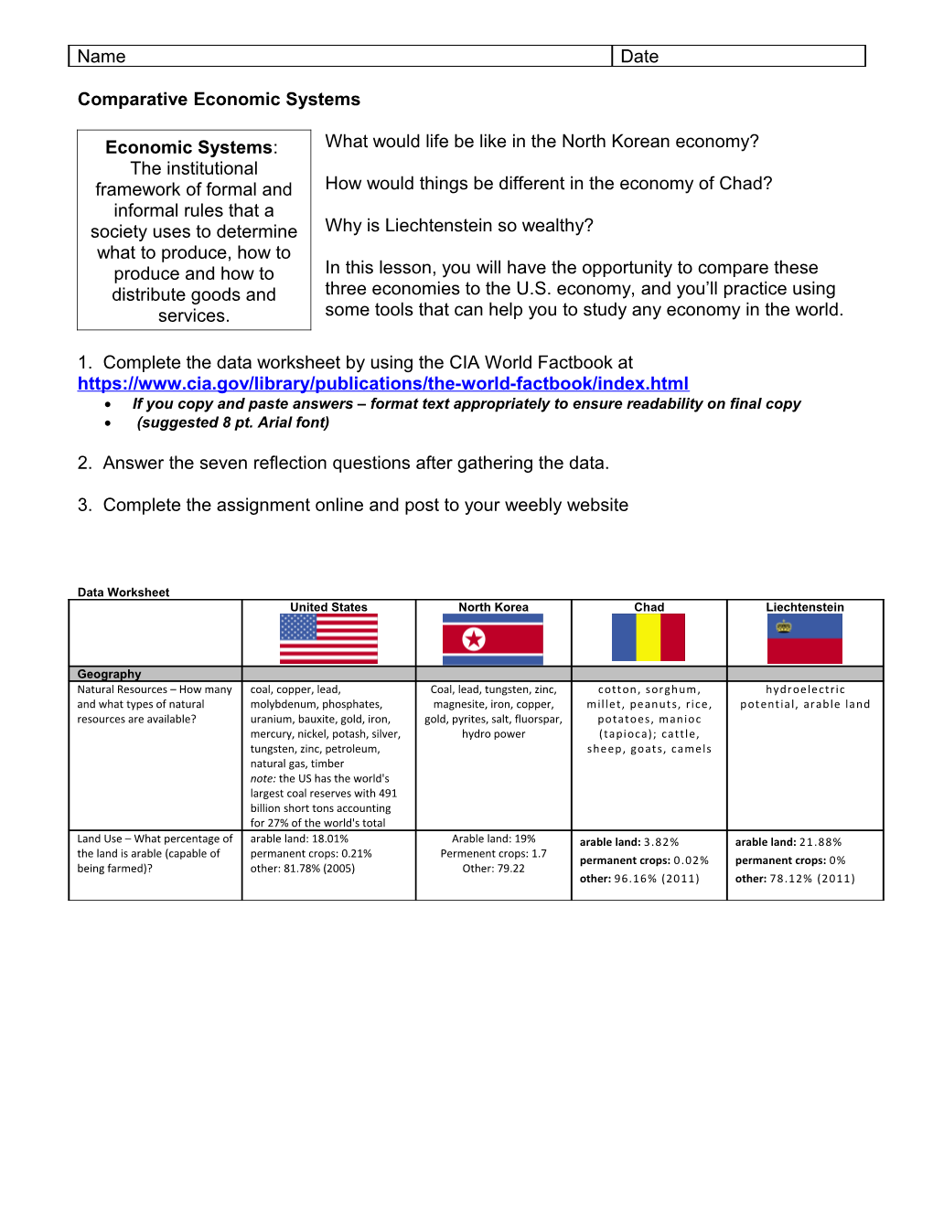 Comparative Systems Worksheet