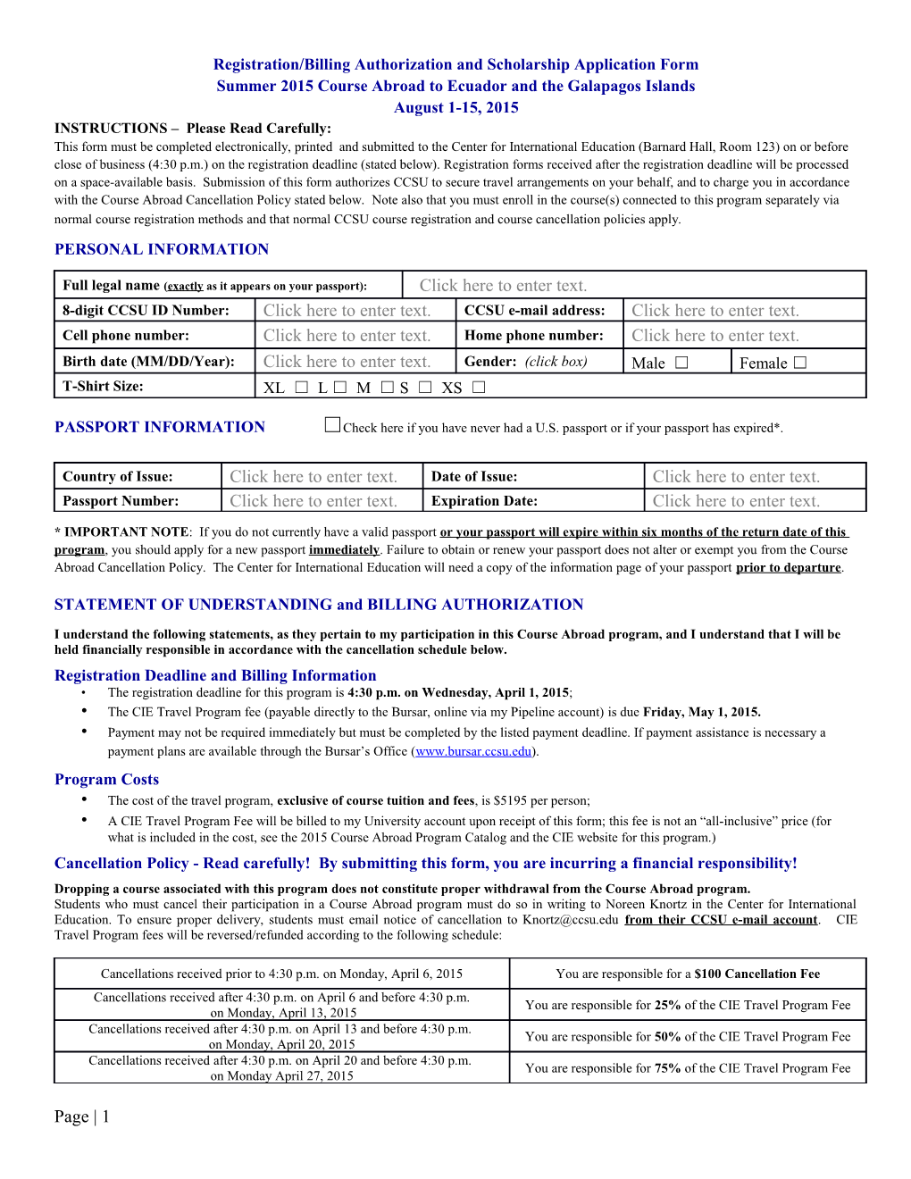 Registration/Billing Authorization and Scholarship Application Form