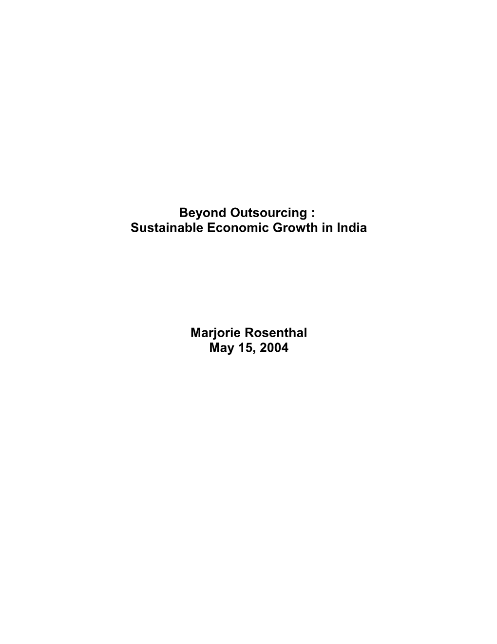 Sustainable Economic Growth in India