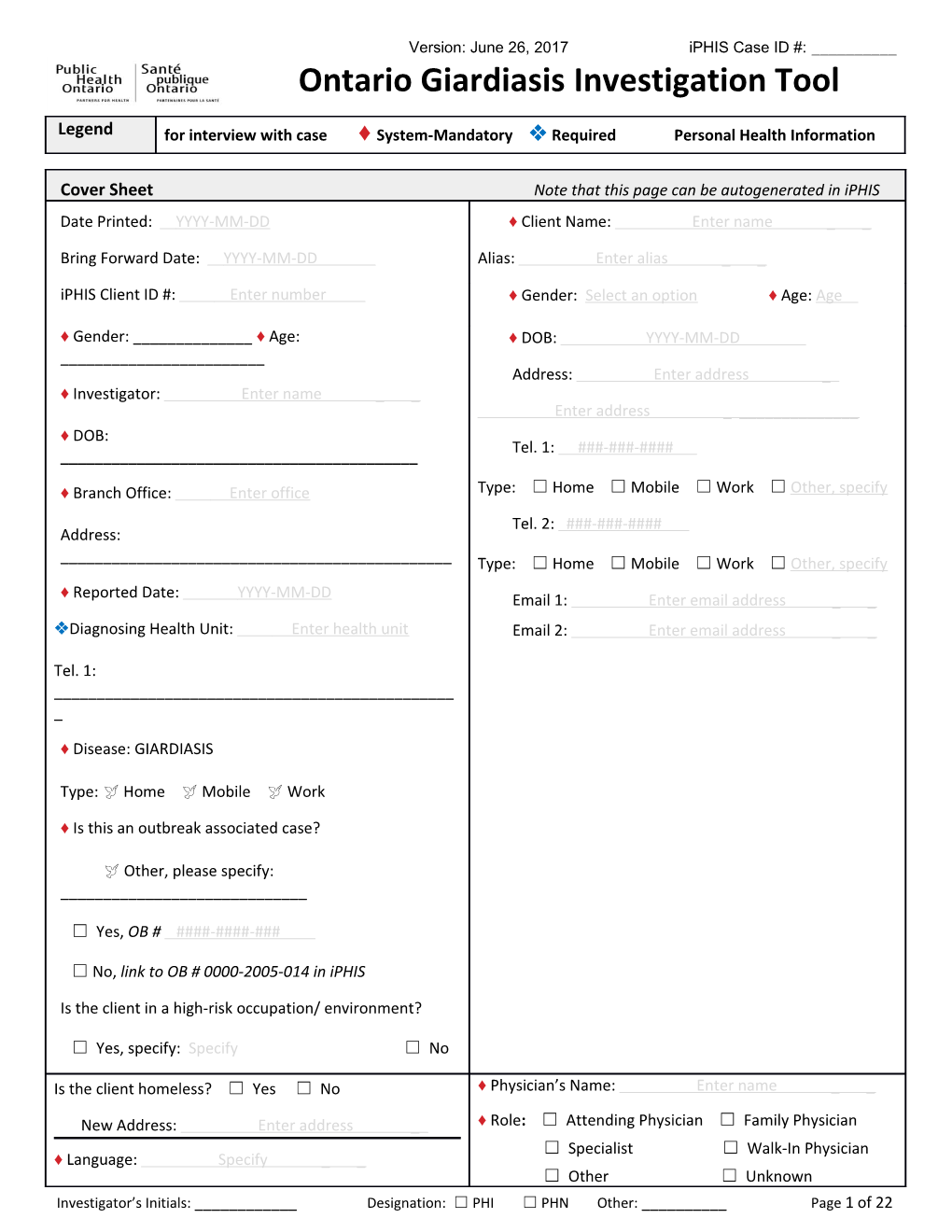 Giardiasis Investigation Tool