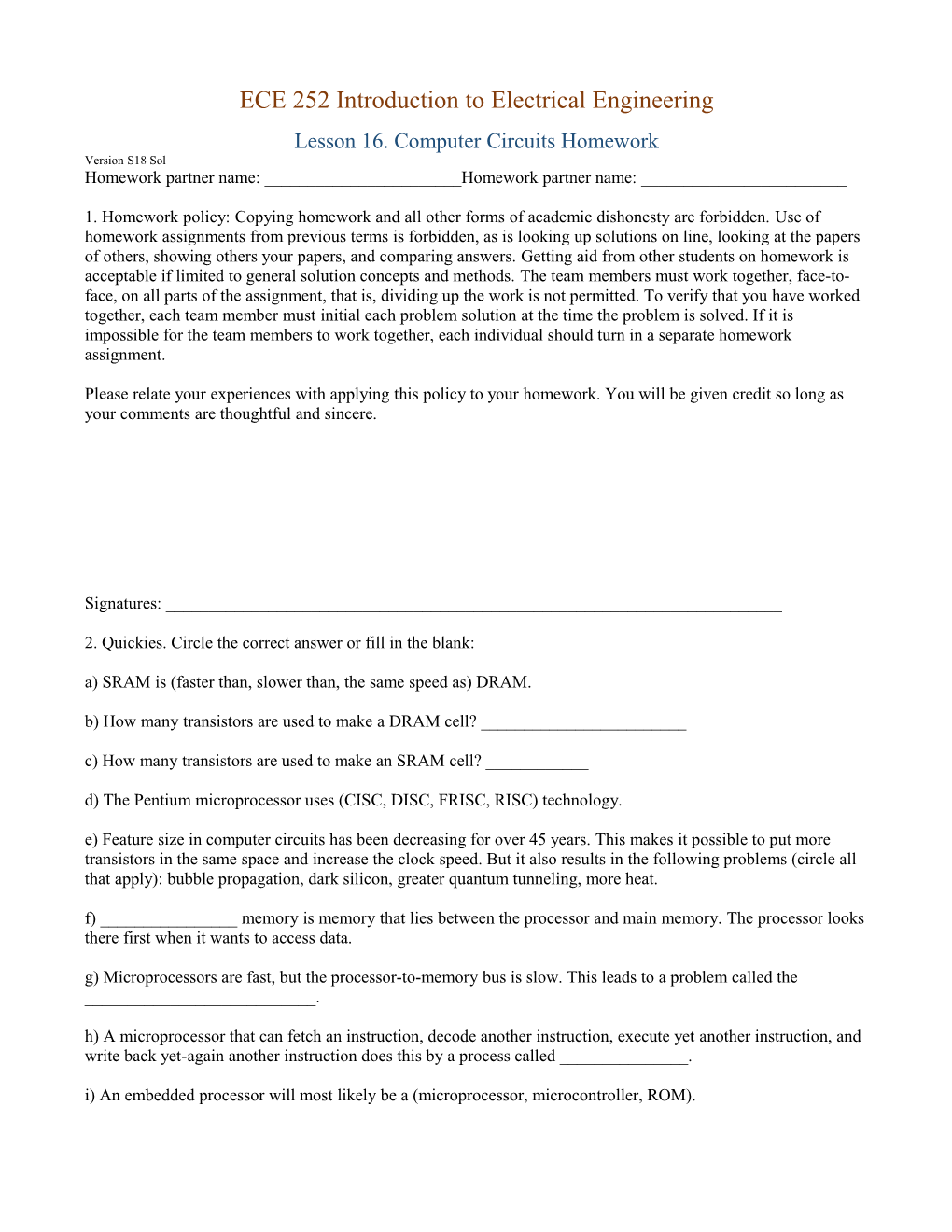 ECE 252 Introduction to Electrical Engineering