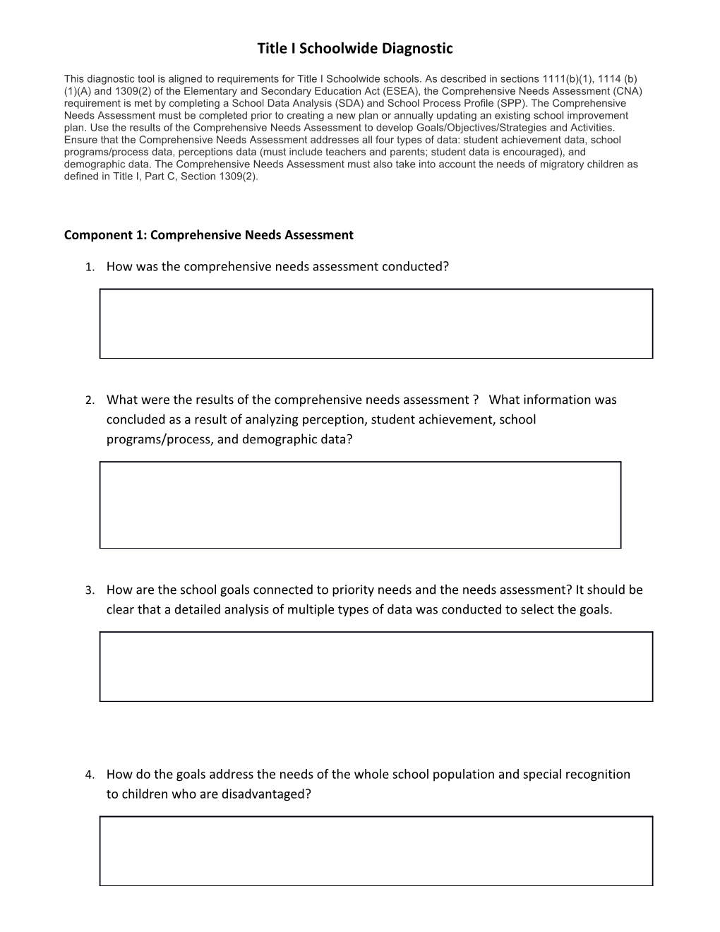 Component 1: Comprehensive Needs Assessment