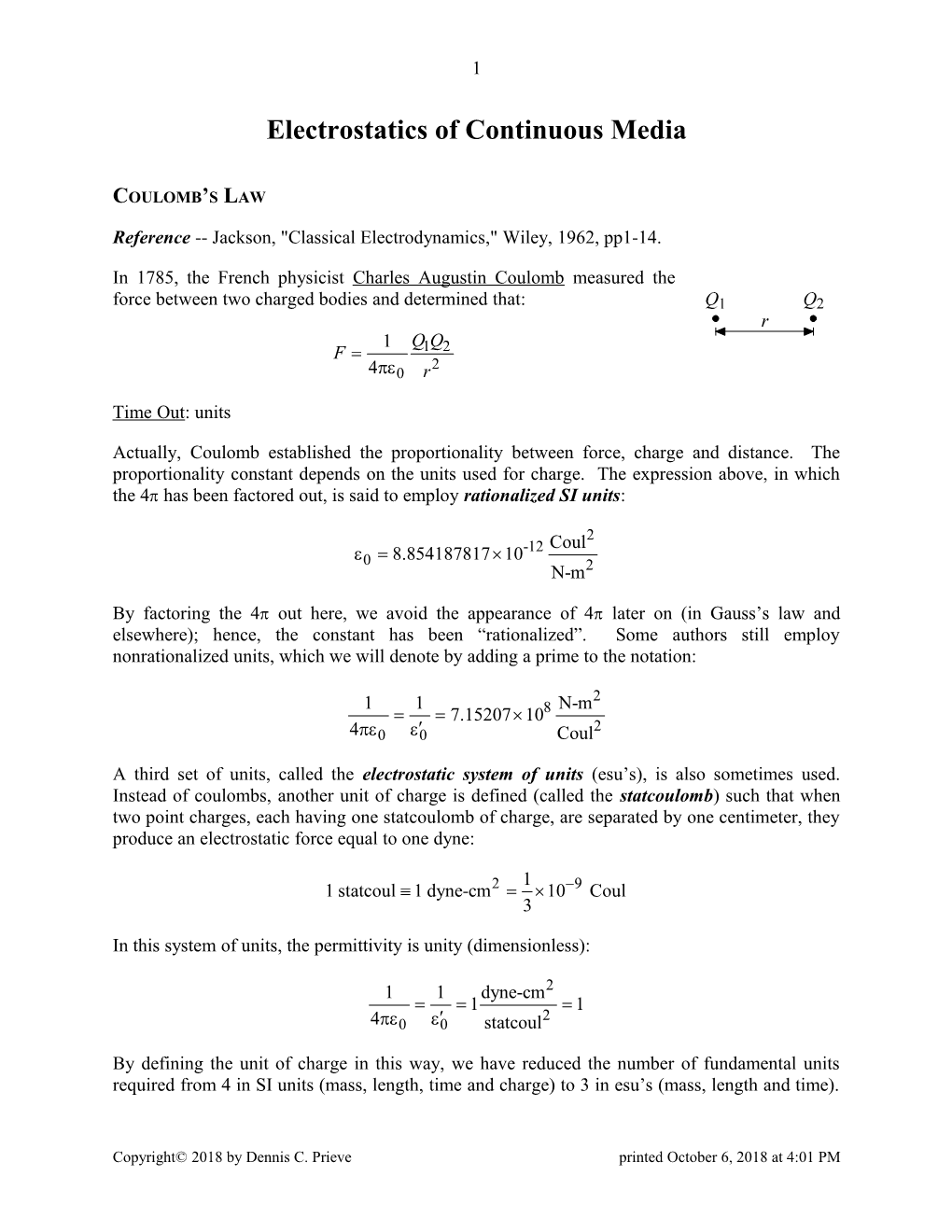 Electrostatics of Continuous Media