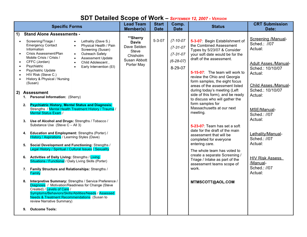 SDT Detailed Scope of Work September 12, 2007 - Version