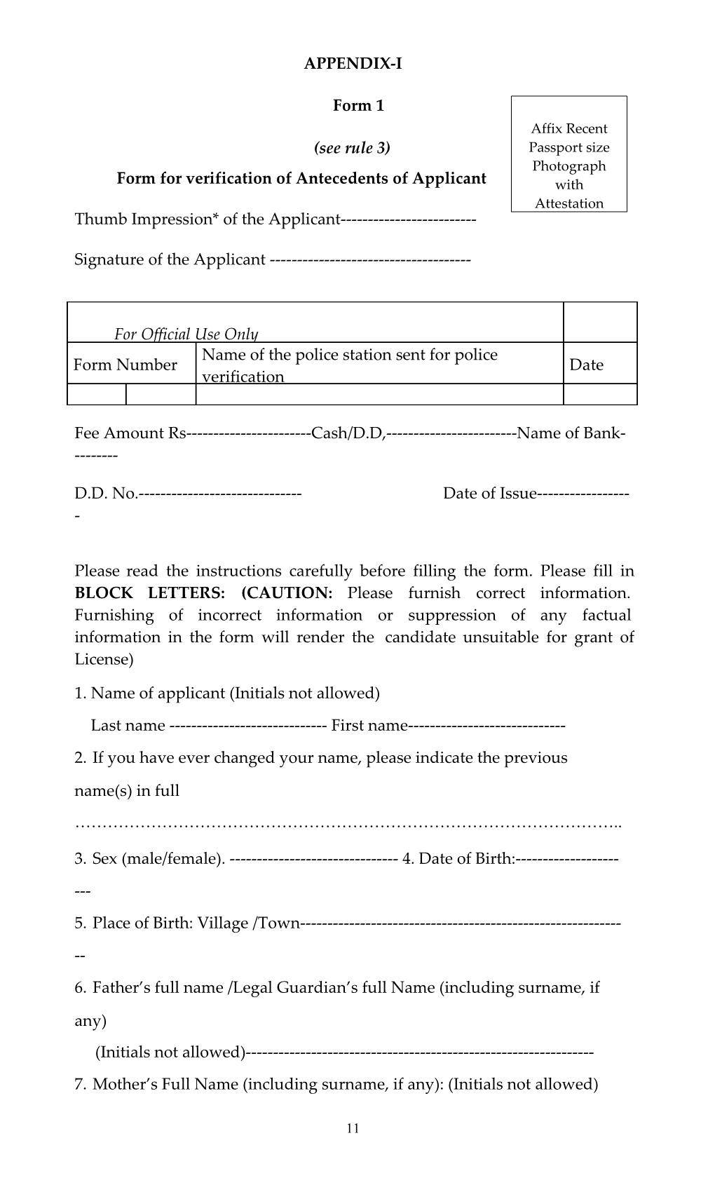 Formfor Verification of Antecedentsof Applicant