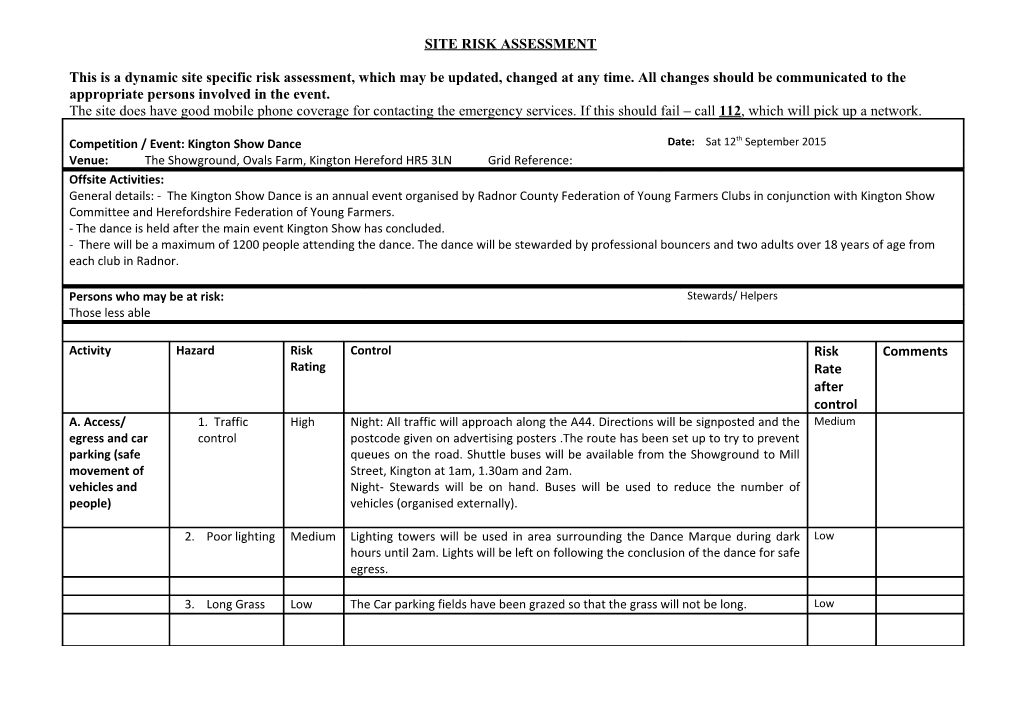 Site Risk Assessment