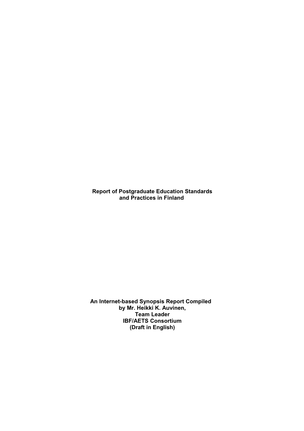Report of Postgraduate Education Standards