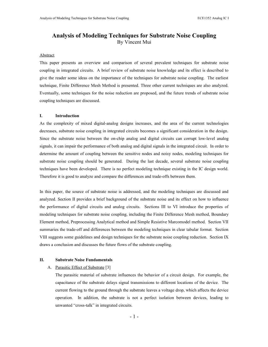 Modeling Techniques for Substrate Noise Coupling