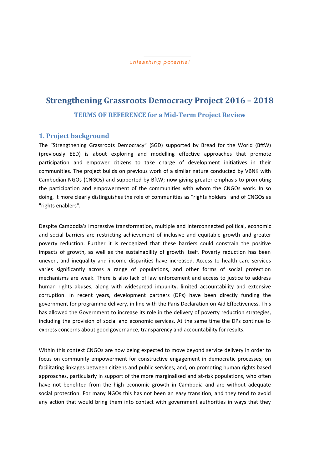 Strengthening Grassroots Democracy Project 2016 2018