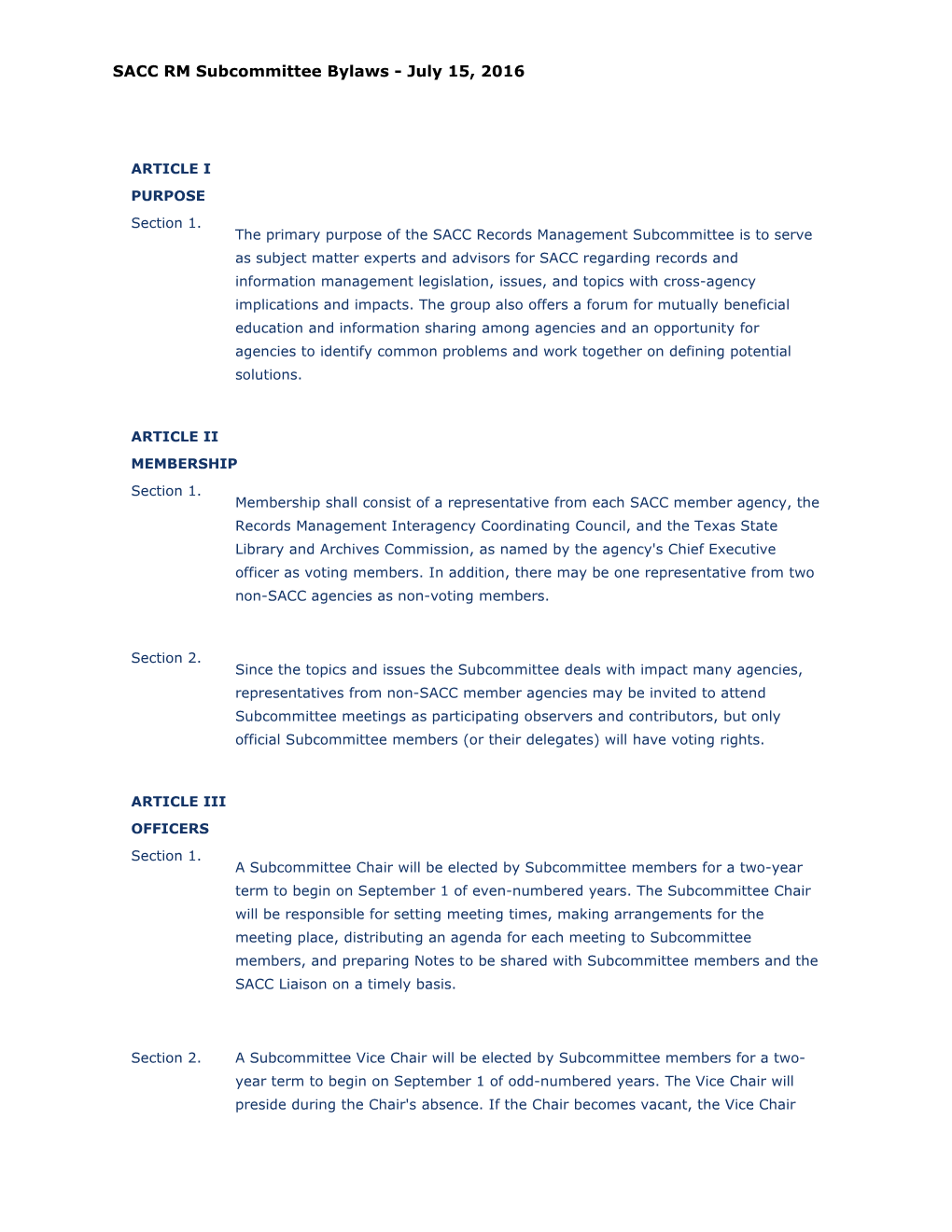 SACC RM Subcommittee Bylaws