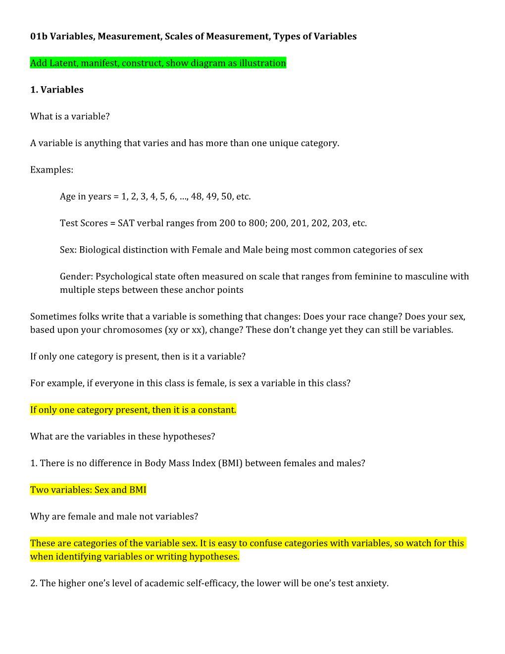 01B Variables, Measurement, Scales of Measurement, Types of Variables