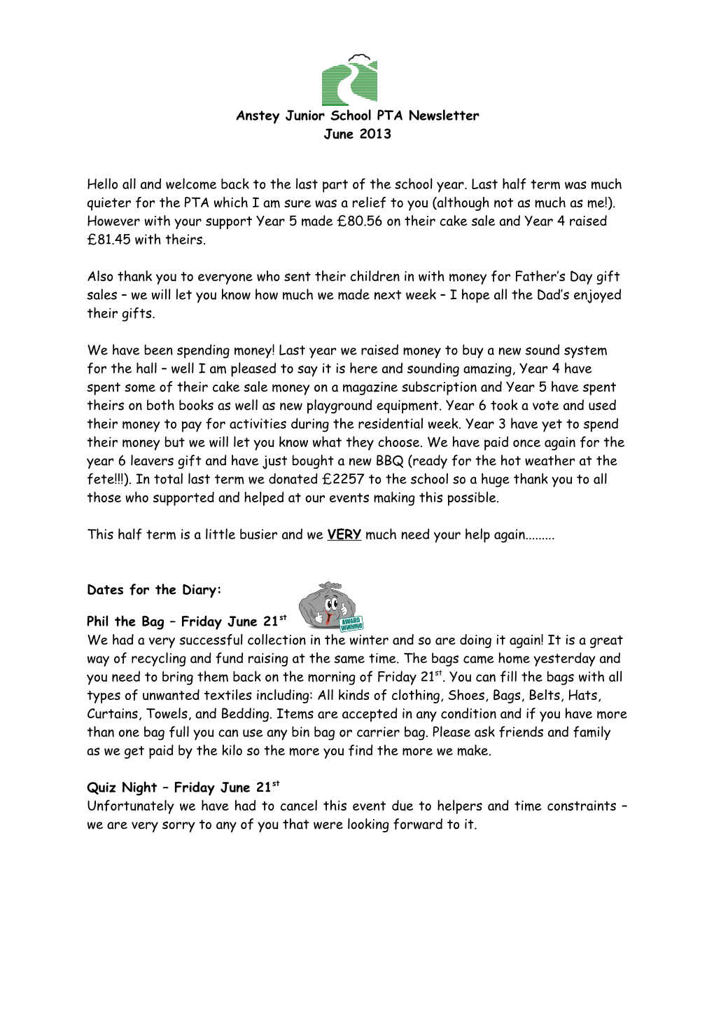 Anstey Junior School PTA Newsletter