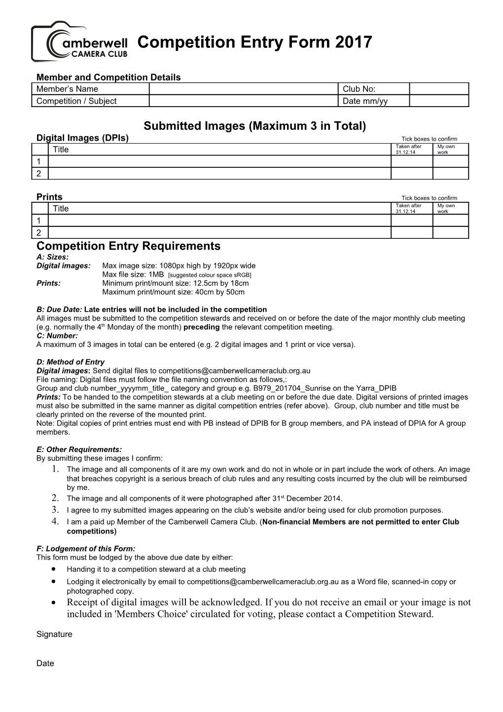 Member and Competition Details