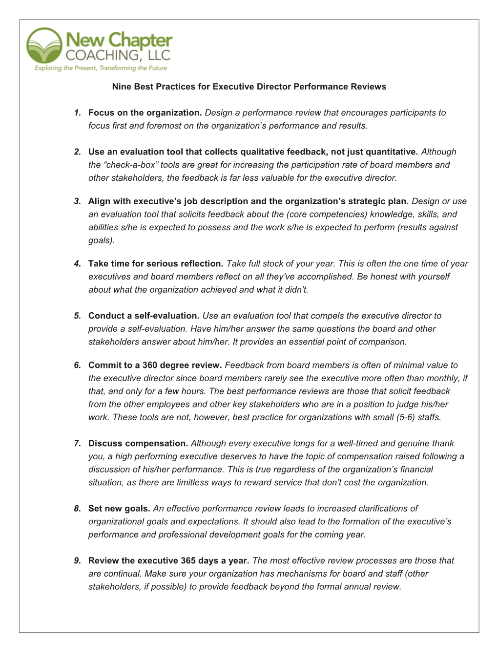 Ninebest Practices for Executive Director Performance Reviews