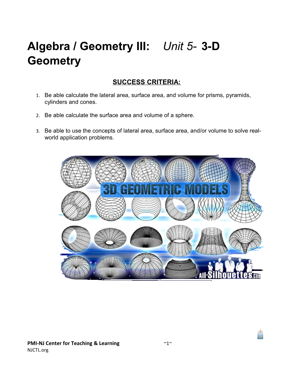 Algebra / Geometry III: Unit 5-3-D Geometry