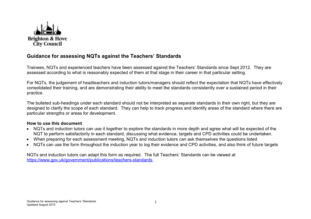 Guidance for Assessing Nqts Against the Teachers Standards