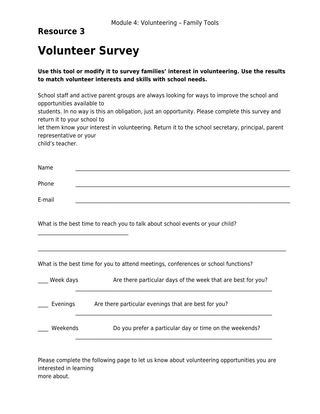 Module 4: Volunteering Family Tools