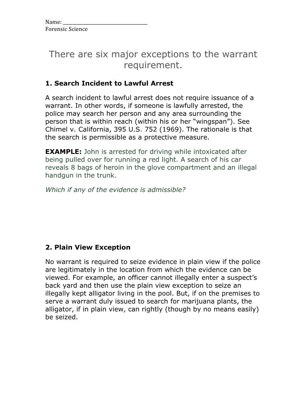 There Are Six Major Exceptions to the Warrant Requirement