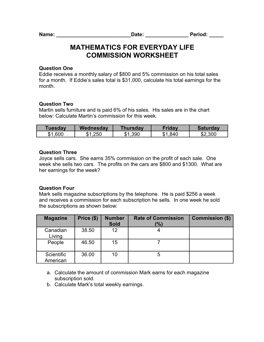 Mathematics for Everyday Life