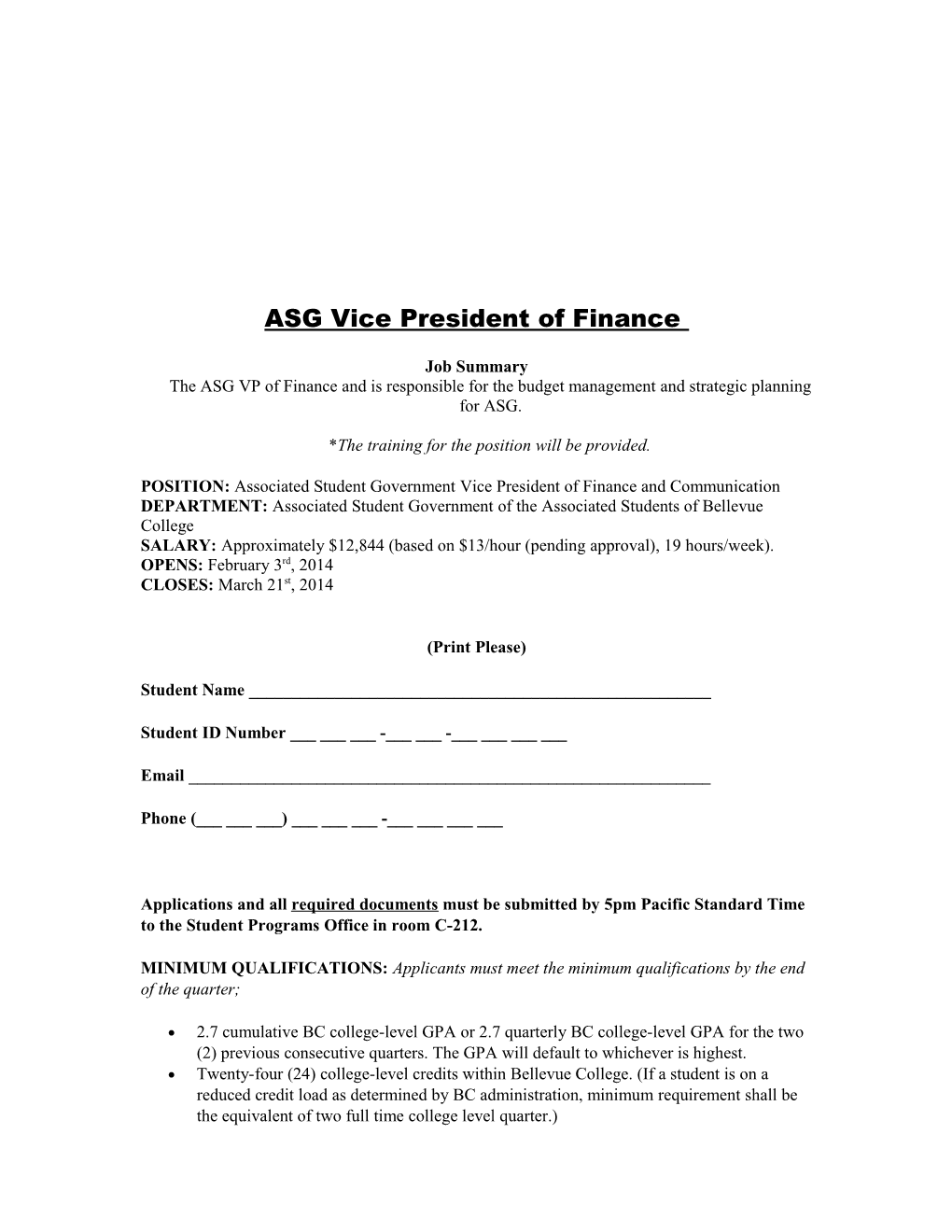ASG Vice President of Finance