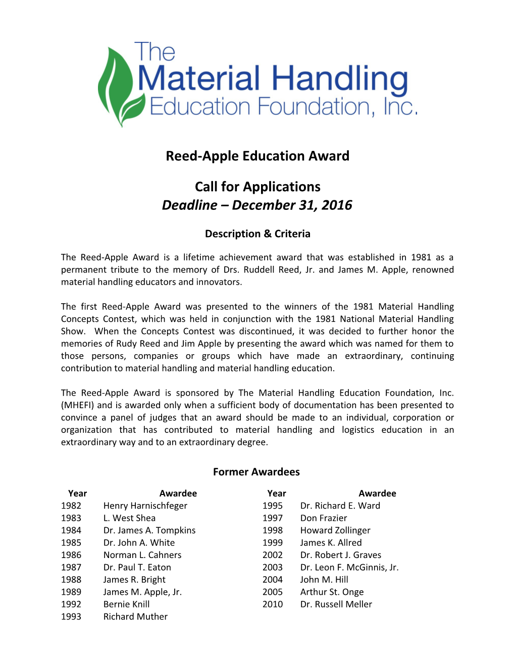 Reed-Apple Education Award